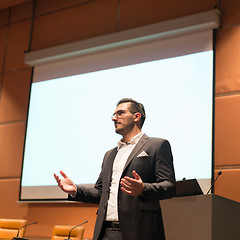 Image showing Speaker giving talk at Business Conference.