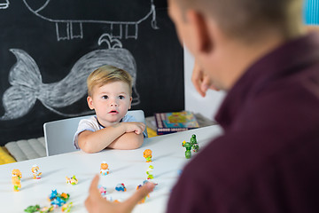 Image showing Cute little toddler boy at child therapy session.