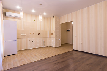 Image showing Interior of studio apartment, entrance to room and kitchen without a headset