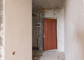 Image showing Entrance to the premise in the new building, installed metal door and electric guard