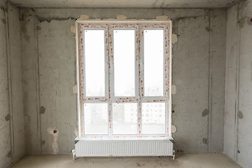 Image showing Stained-glass window close-up in a new building