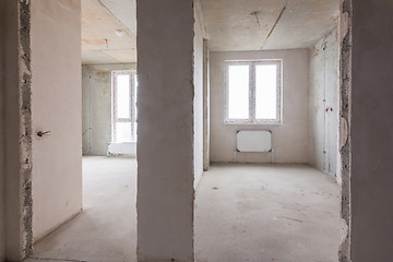 Image showing The layout of rooms and rooms in a new building, a view of two rooms and a partition between them