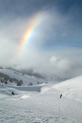 Image showing Skiing slopes, majestic Alpine landscape