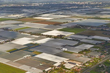 Image showing Greenhouse farming from above