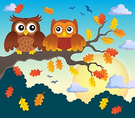 Image showing Autumn owls on branch theme image 2