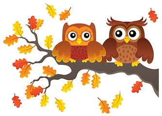 Image showing Autumn owls on branch theme image 1