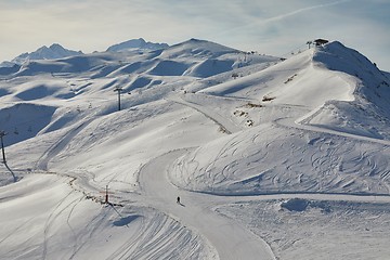 Image showing Skiing slopes, majestic Alpine landscape