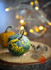 Image showing Autumn decoration with small pumpkins