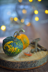 Image showing Autumn decoration with small pumpkins