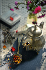 Image showing Dry tea leaves on spoon