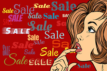 Image showing Beautiful woman in sales background