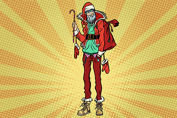 Image showing Hipster Santa Claus with Christmas gift bag