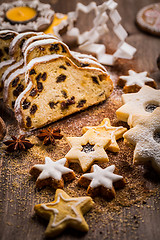 Image showing Christmas stollen with cookies