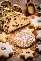 Image showing Christmas stollen with cookies