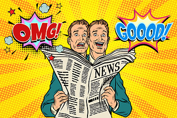 Image showing Good and bad newspaper news, the reaction of men