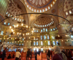 Image showing blur image of Muslims praying inside Mosque