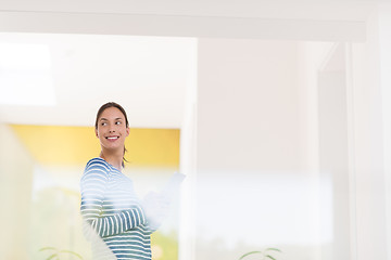 Image showing young woman at home websurfing