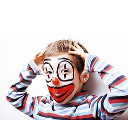 Image showing little cute boy with facepaint like clown, pantomimic expression