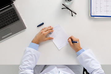 Image showing doctor hands with prescription at clinic