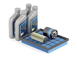 Image showing Car filters and motor oil