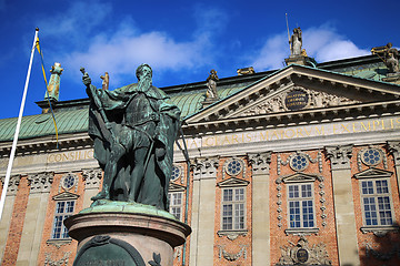 Image showing Statue of Gustavo Erici in front of Riddarhuset in Stockholm, Sw