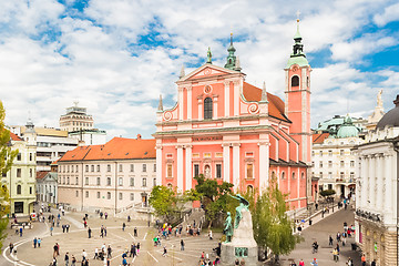 Image showing Preseren square and Franciscan Church of the Annunciation, Ljubljana, Slovenia, Europe.