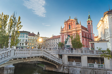 Image showing Preseren square and Franciscan Church of the Annunciation, Ljubljana, Slovenia, Europe.