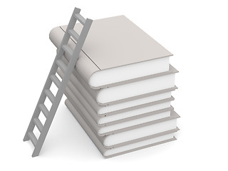 Image showing Pile of white books with a stair