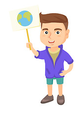 Image showing Caucasian boy holding a placard with planet.