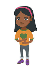 Image showing African-american sad girl having stomach ache.