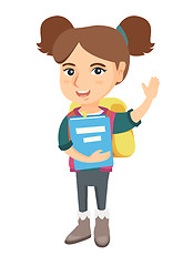 Image showing Schoolgirl holding a book and waving her hand.