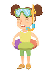 Image showing Girl with inflatable ring, diving mask and snorkel