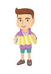 Image showing Caucasian boy playing the accordion.