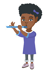 Image showing African-american little girl playing the flute.