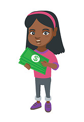 Image showing African-american girl holding money in hands.