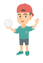 Image showing Little caucasian boy holding a volleyball ball.