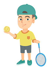 Image showing Caucasian tennis player holding racket and ball.
