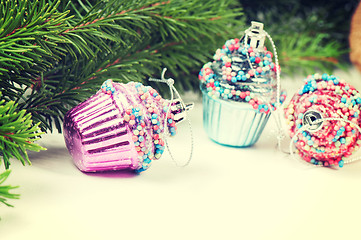 Image showing Retro style christmas cupcake toys, retro toned