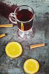 Image showing Spilled mulled wine, retro toned