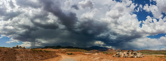 Image showing Ominous Stormy Sky and Cumulus Clouds with Rain Pano in the Dese
