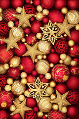 Image showing Christmas Gold and Red Bauble Decorations