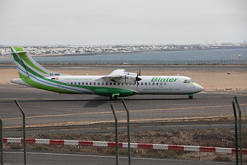 Image showing ARECIFE, SPAIN - APRIL, 15 2017: ATR 72 of Binter ready to take 