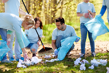 Image showing volunteers with garbage bags cleaning park area