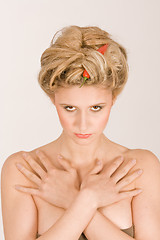 Image showing Portrait of a woman with vegetables in your hair