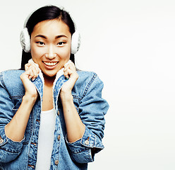 Image showing young pretty asian woman posing cheerful emotional isolated on white background, lifestyle people concept 