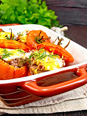 Image showing Tomatoes stuffed with rice and meat in brazier