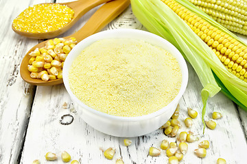 Image showing Flour corn in bowl on light board