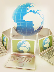 Image showing internet, global network, computers around globe. 3d render. Vin