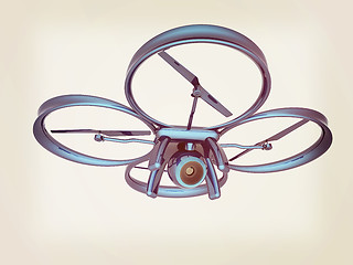 Image showing Drone, quadrocopter, with photo camera flying. 3d render. Vintag