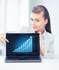 Image showing businesswoman showing laptop with graph